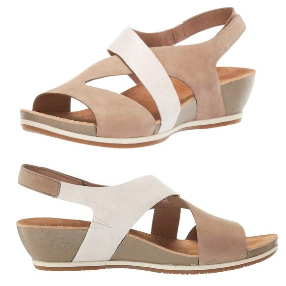 Dansko Womens 2 Tone Ivory and Tan Vicky Slingback Wedge Sandals Shoes 39 - Picture 1 of 8